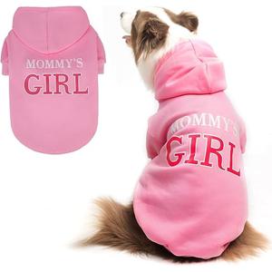 BINGPET Dog Hoodie,Mommy's Girl Lettered Dog Sweatshirt Puppy Sweater Hooded with Leash Hole,Warm Soft Fleece Winter Coat Pet Clothes for Small Dogs Cats Puppies Girl,Pink,S