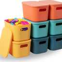 HapiLeap Plastic Storage Bins with Lid, Stackable Storage Containers for Organizing, Decorative Storage Baskets for Shelves Living Room Playroom Classroom Office (Small (8 PCS))
