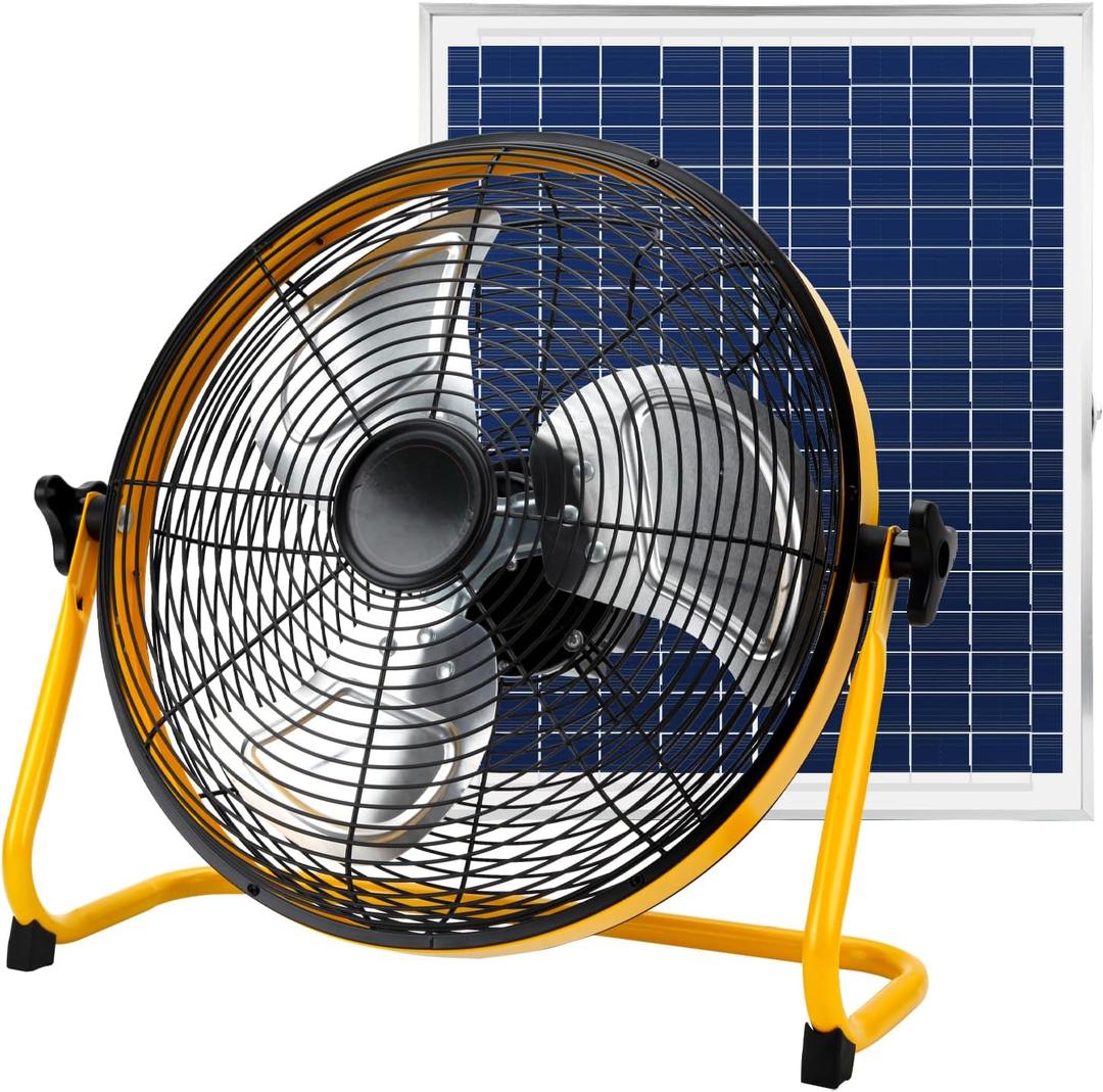 CYBERDAX 16 Inch Portable Rechargeable Solar Floor/ Table Fan, Wireless Air Circulation Fan Powered by Solar Panel and AC Charger Dual Input for Indoor Household, Office, Camping, Picnic Outdoors