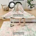 DELISEPT 5x7 Washable Area Rugs Green and Pink Rug for Bedroom Girls Soft Boho Vintage Floor Carpet Non-Slip Oriental Rug for Bedside Nursery Living Room Dinning Room
