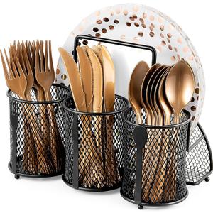 Utensil Organizer Silverware Caddy - Utensil Holder for Party Metal Cutlery Organizer Silverware Storage for Picnic Camping Buffet Kitchen Table (Black)