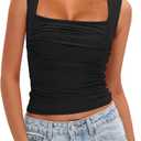 Darong Women's Padded Ruched Tank Tops Built in Bra Summer Double Lined Sleeveless Going Out Crop Tops Shirts (Black, M)
