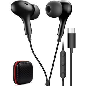 USB C Headphone for Samsung S23 FE S22 S21 S20 A53 A54 Wired Earbuds Magnetic in-Ear Type C Earphone with Microphone Volume Control Bass Stereo Noise Canceling for iPhone 15 Pro Max Pixel 6 6a 7a 8 5 (Black)