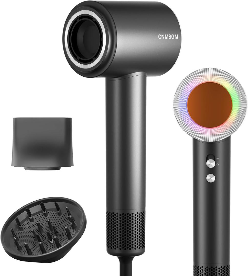 Hair Dryer, 160000 RPM Professional High-Speed Blow Dryer 2 Billion Negative Ionic Care Hair Dryer (Black Gray)