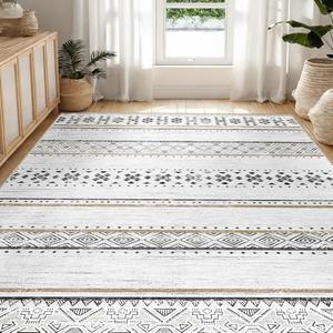 BESTSWEETIE 6'x9' Area Rug Washable 6'x9' Rug Rugs Moroccan Farmhouse Neutral Geometric 6'x9' Rug for Living Room Bedroom Low Pile Non-Slip Ultra Soft Faux Wool Black/ Brown