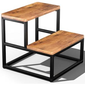 Hot Tub Steps, 2 Step Wooden Step Stool for Adults & Kids, 500 LBS Capacity Heavy Duty Bed Steps for High Beds, Sturdy Metal Frame Stepping Stool for Kitchen, Bathroom, RV