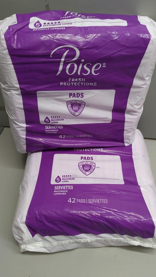 Poise Incontinence & Postpartum Pads for Bladder Leaks, 5 Drop Maximum Absorbency, Long Length, 84 Count