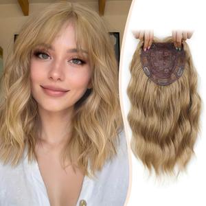 MARJORIE Hair Topper,Wavy Hair Toppers for Women 14inch Natural Looking Hairpiece with Wispy Bangs, Volume Booster Wiglet for Full Coverage, Quick Styling for Party/Date Night/Social/Content Creators