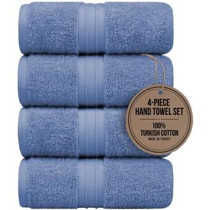 Hand Towels Pack of 4 - Extra Soft & Decorative, Large (16"x 28") 100% Cotton, Luxury, Thick, Plush - Versatile, Perfect as Bathroom and Hotel Towel, Hand Towels for Bathroom - Sky Blue