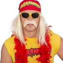 Hogan Wrestler Deluxe Complete Set Adult Halloween Costume Cosplay (Medium, Yellow Sunglasses/Red Bandana)