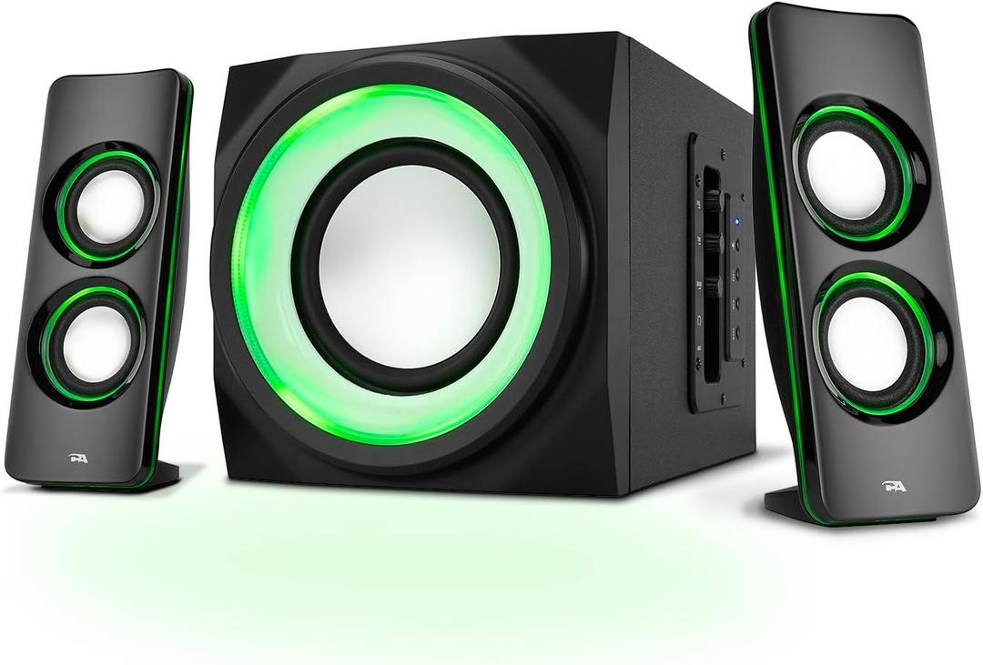 Cyber Acoustics CA-SP34BT Bluetooth Speakers with LED Lights  The Perfect Gaming, Movie, Party, Multimedia 2.1 Subwoofer Speaker System, Black