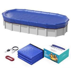 POOLHACKER 18x33 FT Oval Pool Cover – 420D Extra Thick Winter Pool Cover for Above Ground Pools, 4 Ft Overlap with Pulley & Cable