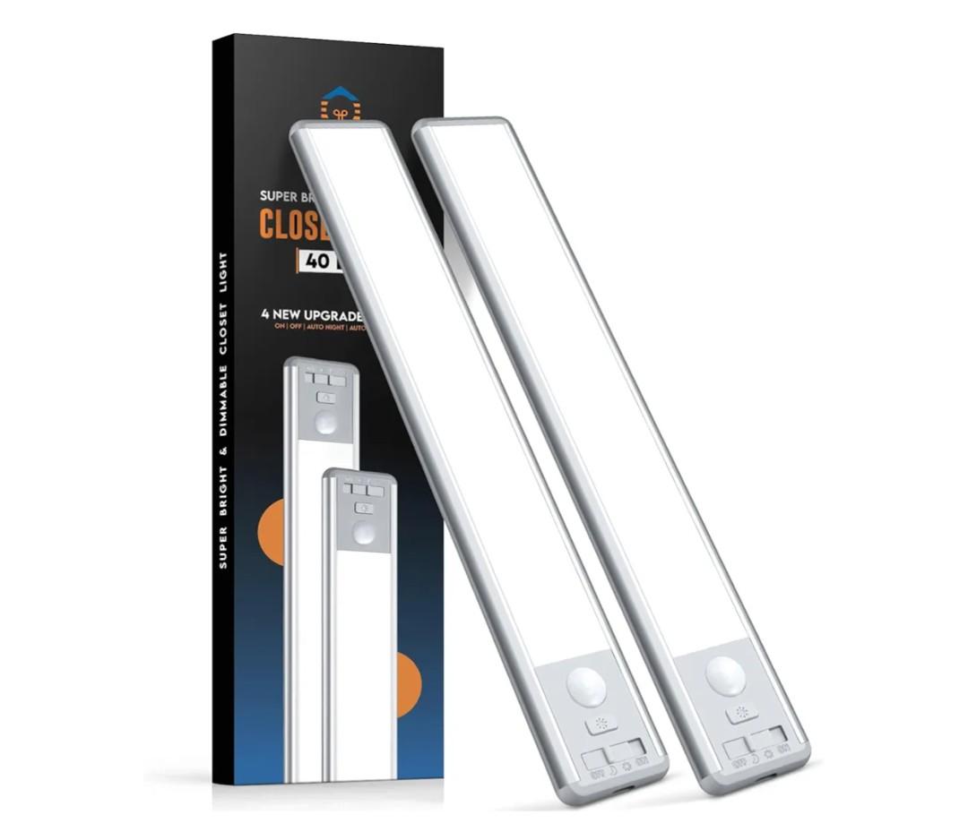 BLS 10inch Under Cabinet Lights, 40 LED Closet Lights, Motion Sensor Light Indoor, Battery Operated Lights, 1800mah USB C Rechargeable Under Cabinet Lighting, Magnetic Night Light for Kitchen (2 Pack)