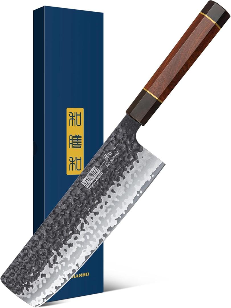 HOSHANHO 7 Inch Nakiri Knife, Japanese Hand Forged Asian Chopping Chef Knife, Professional Meat Vegetable Cleaver Kitchen Knife with Ergonomic Handle