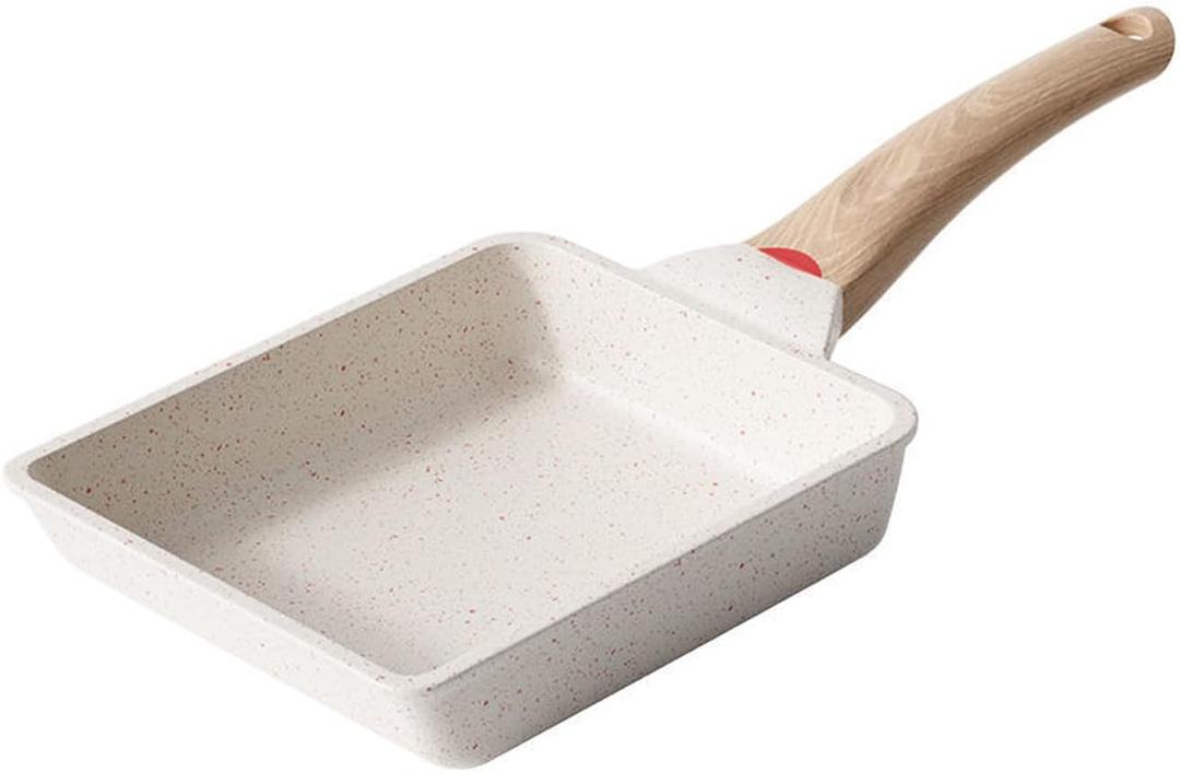 Tamagoyaki Pan,Japanese Omelette Pan,White Tamagoyaki Egg Pan, Non Stick Rectangle Pan,Small Frying Pan 6 X 7 Inch