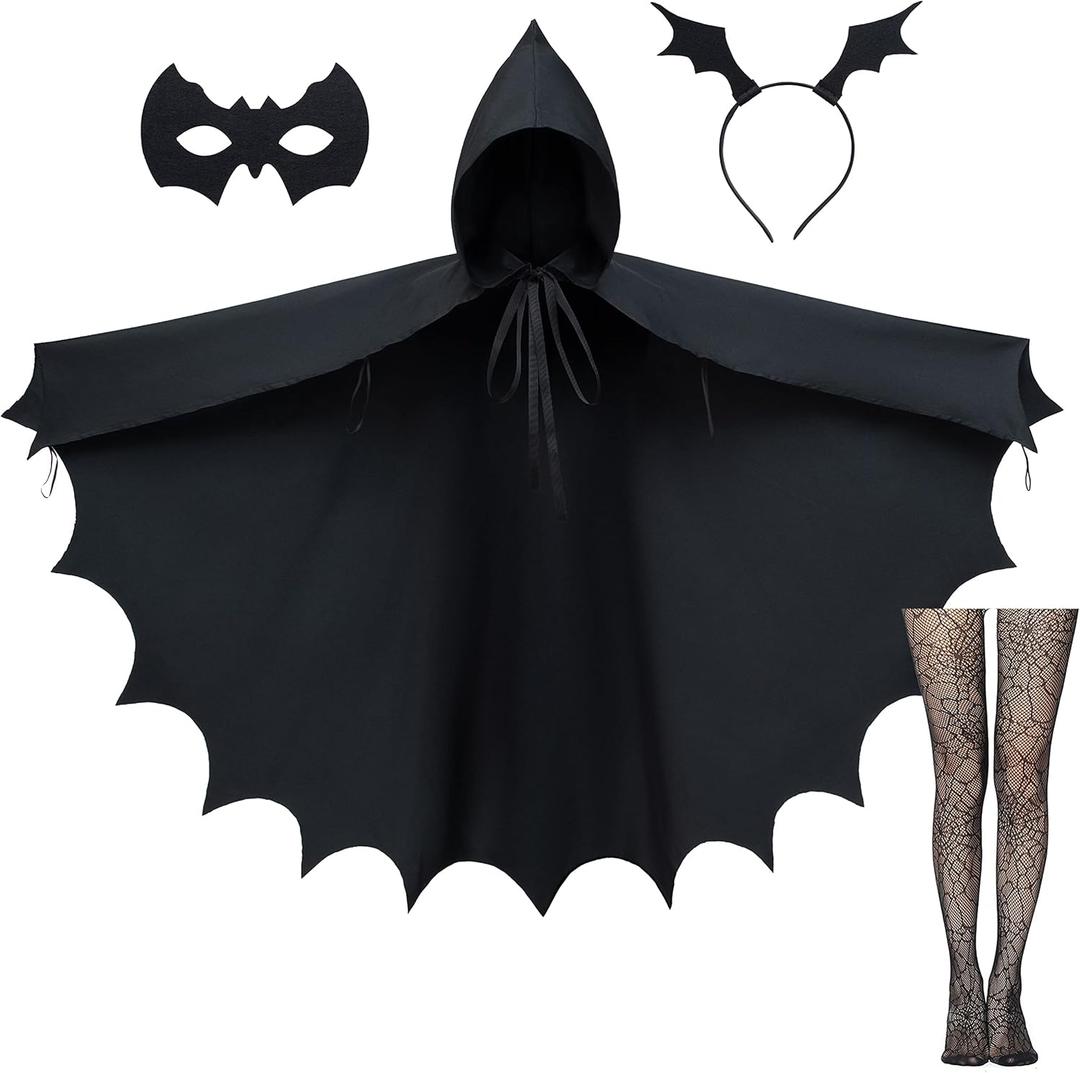 Irtysh Adult Bat Wings Cloak Robe Hooded Cape Accessory for Dragon Vampire Witch Costume Cosplay Mask Ears Headband Socks set (Adult Size)