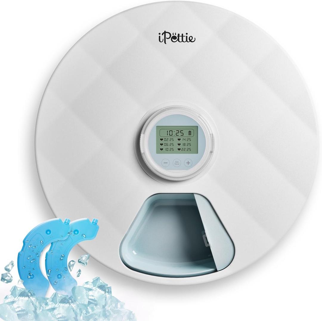 Automatic Wet Food Feeder for Pets - Cordless Fresh Can Dispenser with Two Ice Packs and BPA-Free ABS Food Tray