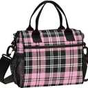 Pink Black Tartan Plaid Valentines Lunch Bag Insulated Cooler Bag Tote Reusable Lunch Box for Women Men Adult Adjustable Shoulder Strap Leakproof for Work Picnic