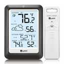 Indoor Outdoor Thermometer Wireless Weather Station, Temperature Humidity Monitor Battery Powered Inside Outside Thermometers with 330ft Range Remote Sensor and Backlight Display（Metal Black）