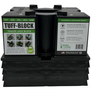 TUFF-Block by Dock N Stow w/ 4 XL Pads Combo RV Leveling Blocks for Camper, Tongue Jack Stands for Stabilizer Scissor Jacks Block Stacks on Pads for Added Height Level Your Trailer (Black) 