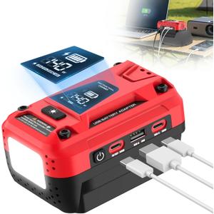 140W USB Charger Compatible with Milwaukee 18V Battery, Type-C Input & Output Fast Charging, 18W USB-A, Portable Battery Adapter Phone Charger with 700LM LED Work Light