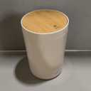 mDesign Plastic Round Trash Can Small Wastebasket - Garbage Bin Container with Swing-Close Lid - Bathroom Garbage Basket - Holds Waste, Recycling - 1.3 Gallon - Basa Collection - Cream/ Beige/ Natural