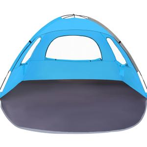 WhiteFang Beach Tent Anti-UV Portable Sun Shade Shelter for 3/4/6/8 Person, Extendable Floor with 3 Ventilating Mesh Windows Plus Carrying Bag, Stakes and Guy Lines (Blue)
