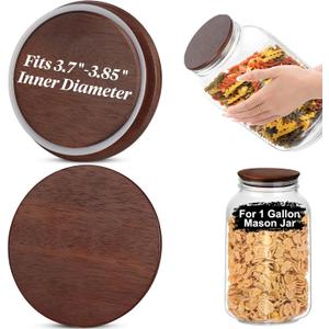 2 PCS 1 Gallon Mason Jar Lids Wooden Fits 3.7 Inch Inner Dia Replacement Mason Jar Lids Ball Glass Jar Lids Wooden Lid with Silicone Seal Canning Jars Lids Only for 1 Gallon Jars(2, Dark Acacia)