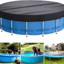 Round Pool Cover, 600D Oxford Cloth Pool Covers for Above Ground Pools, Pool Solar Cover W/4 Weight sandbags, Waterproof Dustproof Swimming Stock Tank Pool Protector (Black, 10 FT)