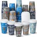100 Pack 16 oz Winter Disposable Coffee Cups with Lids,Gingerbread Man Snowflakes Cups for Hot and Cold Beverages,Coffee,Tea,Water,Juice