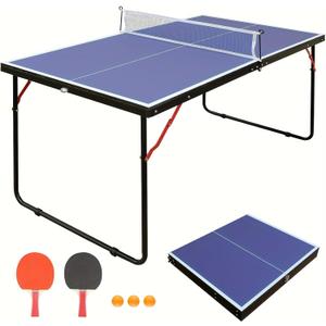 Athfiner Portable Ping Pong Table 4.5FT Foldable Compact for Space Saver, Table Tennis Table Kids Children Boys Girls Teenager Adults, Multi-Use Free Standing Game Table, Assembly Free