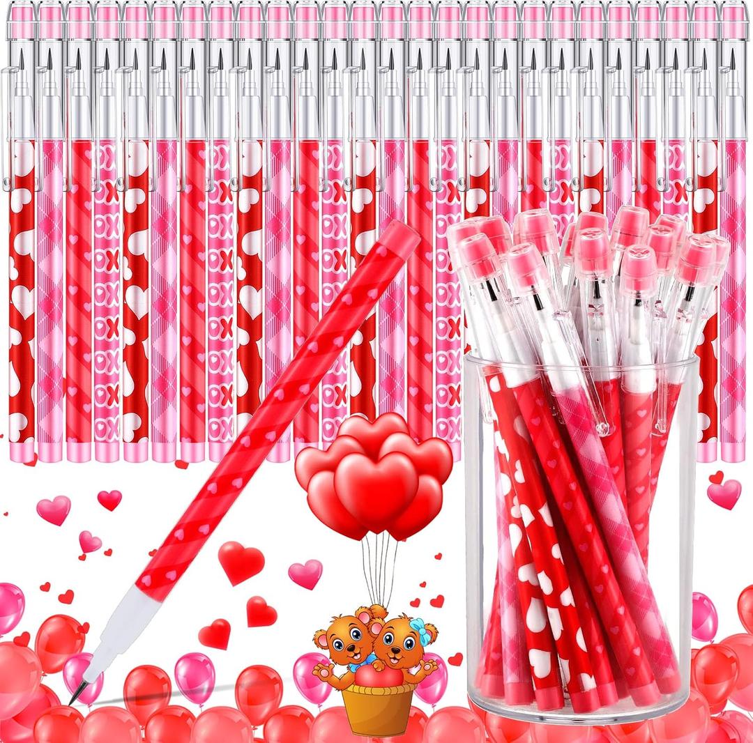 Tinlade Valentine's Day Plastic Pencils Valentines Stackable Novelty Heart Pencils Bulk for Rewards Supplies Goodie Bag Fillers(100 Pieces)