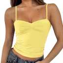 ForeFair Women Y2K Sweetheart Neck Sleeveless Crop Tank Tops Backless Spaghetti Strap Pleated Bustier Camis Going Out Top (Yellow, L)