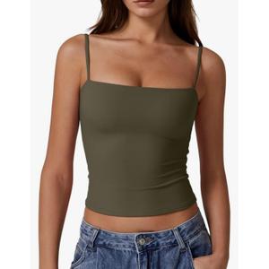 SUUKSESS Women's Double Lined Basic Tank Top Adjustable Spaghetti Straps Sleeveless Camisole Shirts, S