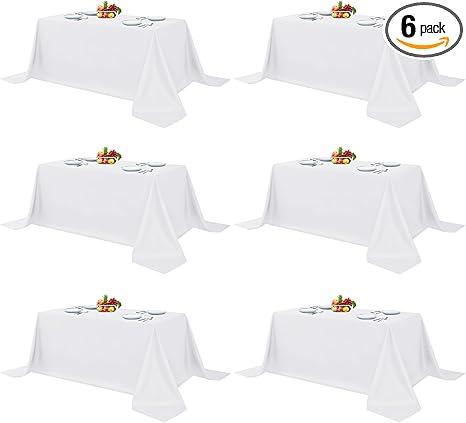 Fitable White Table Clothes for Rectangle Tables, 6 Pack - 90 x 156 Inch - Reusable and Elegant Tablecloths, Polyester Fabric Table Covers for Wedding, Party, Banquet, Formal Events