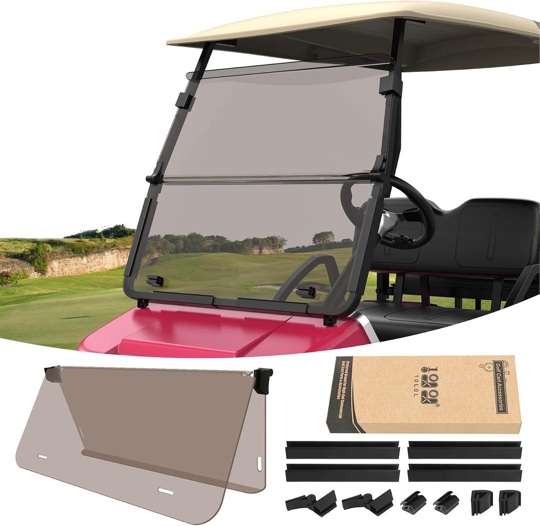 10L0L Foldable Golf Cart Windshield for Club Car DS 2000-Up Gas & Electric Models, UV-Proof & Impact Resistant, Lightweight Golf Cart Windshield-Tinted