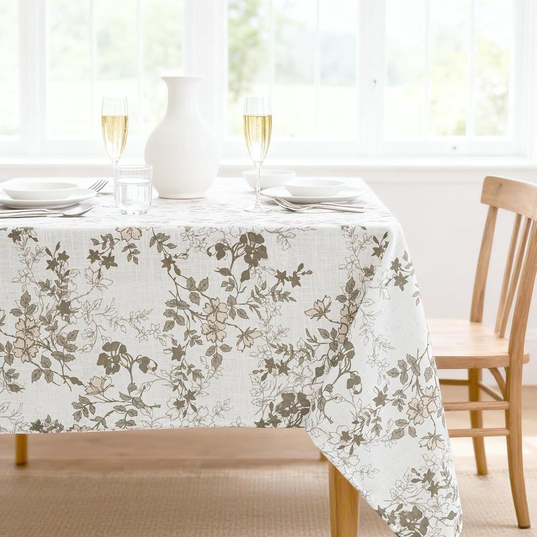 H.VERSAILTEX Linen Table Cloths Floral Printed Tablecloth Spill-Proof Waterproof Table Cover for Dining Buffet Feature Soft and Thick Fabric Wrinkle Free, 60 x 84 Inch, Retro Floral - Brown