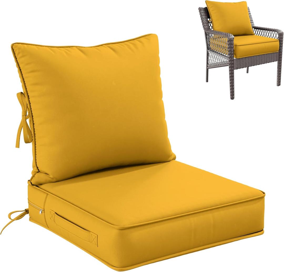 Premium Outdoor Seat Cushion Chair Cushions for Patio Furniture 19 L X 19 W X 4 H Waterproof & Fade Resistant Deep Seat and Backrest Cushion Set with Removable Covers for Chair, Sofa
