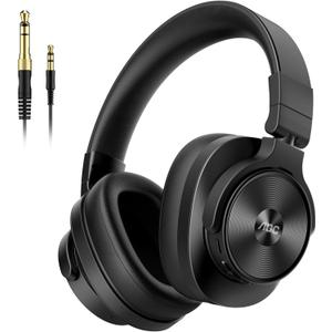 AOC Bluetooth Over Ear Headphones, Wireless Studio Monitor & Mixing DJ Headphones with 72H Playtime, Hi-Res, Built-in Mic, 3.5mm/6.35mm Wired Audio Jack for Guitar AMP, Podcast, PC Gaming - Black
