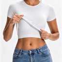 Abonlen Built in Bra T Shirts for Women Short Sleeve Crop Top Y2K Going Out Tops Fitted Basic Tees Workout Shirts(White,Small) (White, S)