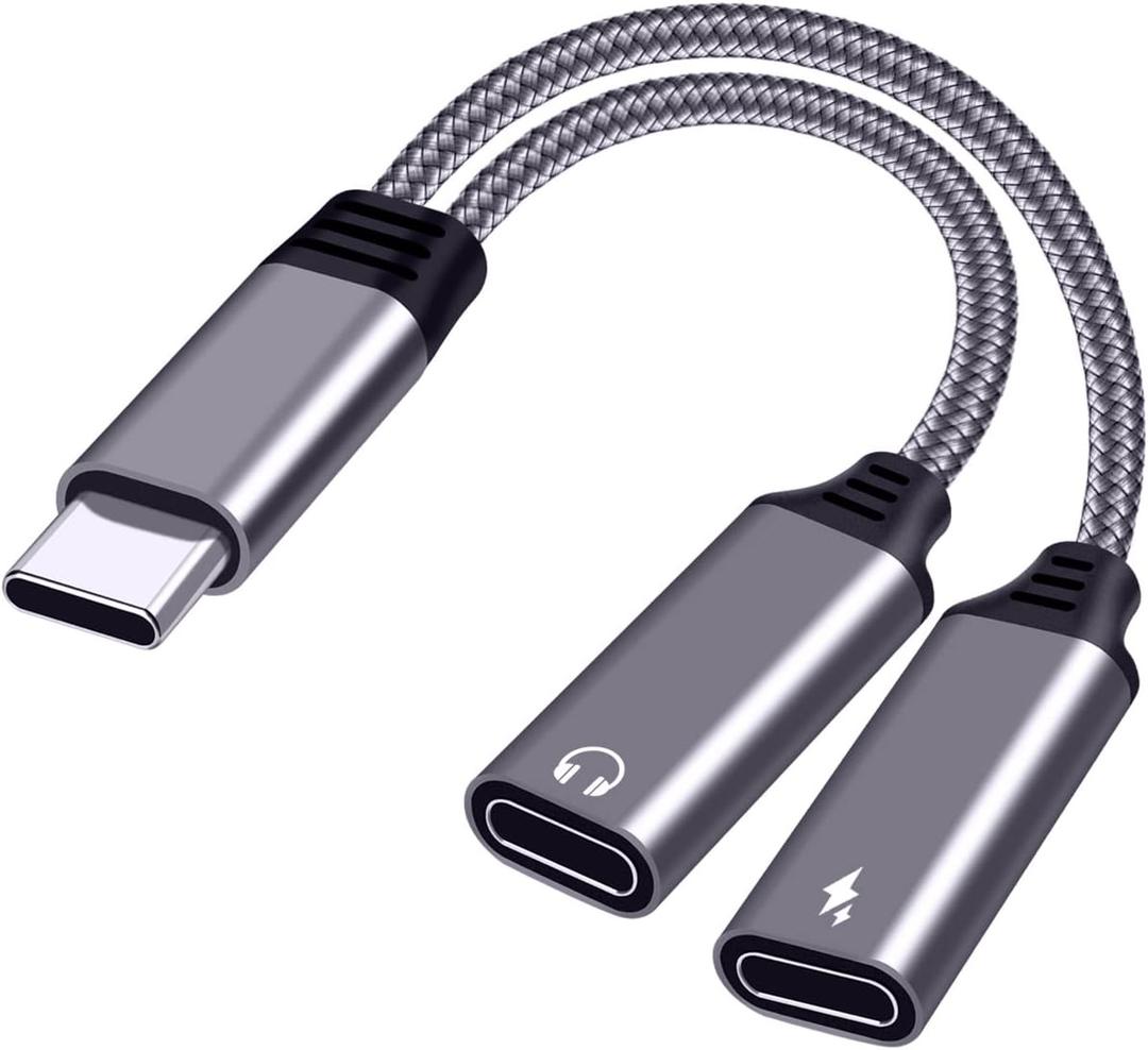 Dual USB C Splitter, Hi-Fi Sound Quality, Compatible with iPhone 15, Galaxy S21, Pixel 4, OnePlus, Supports Fast Charging up to 27W