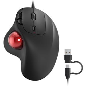 Nulea M509 Trackball Mouse Wired, Ergonomic Design, Easy Thumb Control, Precise & Smooth Tracking, 2in1 Interface (Type A &Type C), Compatible for PC, Laptop, Mac, Windows(Red)