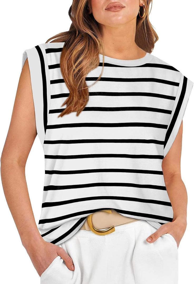 WIHOLL Cap Sleeve Tops for Women Summer Top Basic Tee Shirts Business Casual Tank Loose Fit 2026 Fashion (White, L)