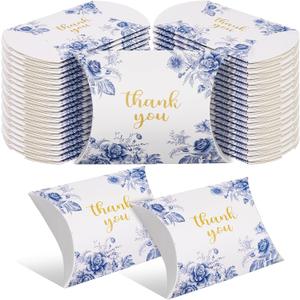 Haomian 100 PCS 4.5Inch x 3.5Inch Kraft Paper Pillow Gift Boxes Candy Treat Gift Box Wedding Party Goodie Boxes Sweet Bags Thank You Box for Wedding Bridal Shower Baby Shower Birthday Party Supplies