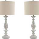 Signature Design by Ashley Bernadate Vintage Cottage Table Lamp, 2 Count, 31", Whitewash