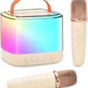 Karaoke Machine for Kids, Portable Bluetooth Speaker with Wireless Microphone for Illusionary Flowing Light, Karaoke Toys Gifts for Girls & Boys Ages 4-12 +Year Old Birthday Party