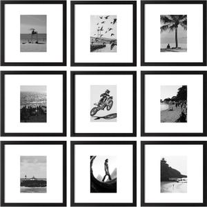 eletecpro 12x12 Picture Frames Set of 9 with 12x12 inches Mat, No Opening Free Size Mat for Multi-size Photos, Square Gallery Wall Decor, Black Collage Frame Set for Wall Hanging