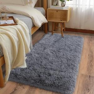 Ailyei Ultra Soft Runner Rugs for Bedroom Hallways with Upgraded Non-Slip Rubber Backing & Thick Memory Sponge, 2x4 Feet Fluffy Shag Throw Area Rug for Bedside Dorm Dark Grey