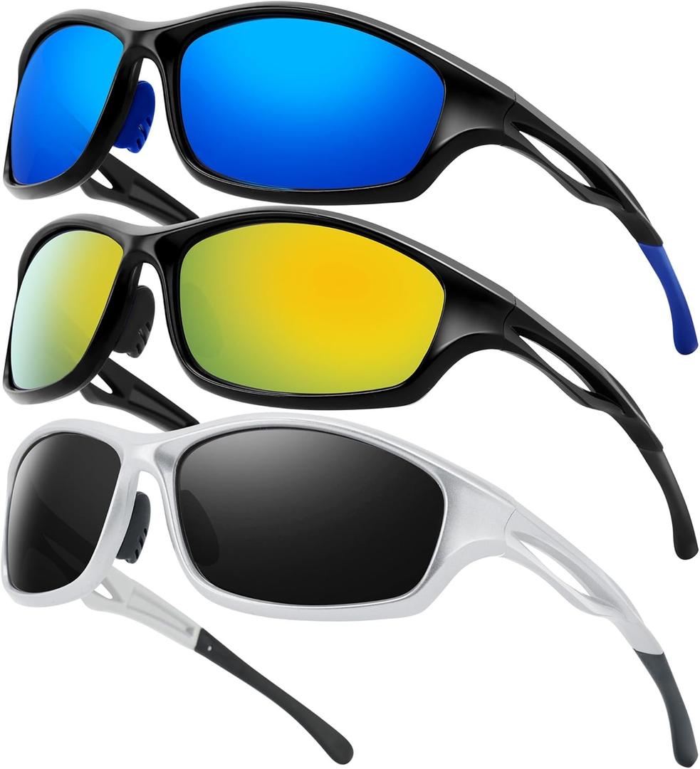 Sports Sunglasses for Men Women: 3 Pack Wraparound Goggles Sports Glasses,UV400 Protection Shades for Cycling Fishing