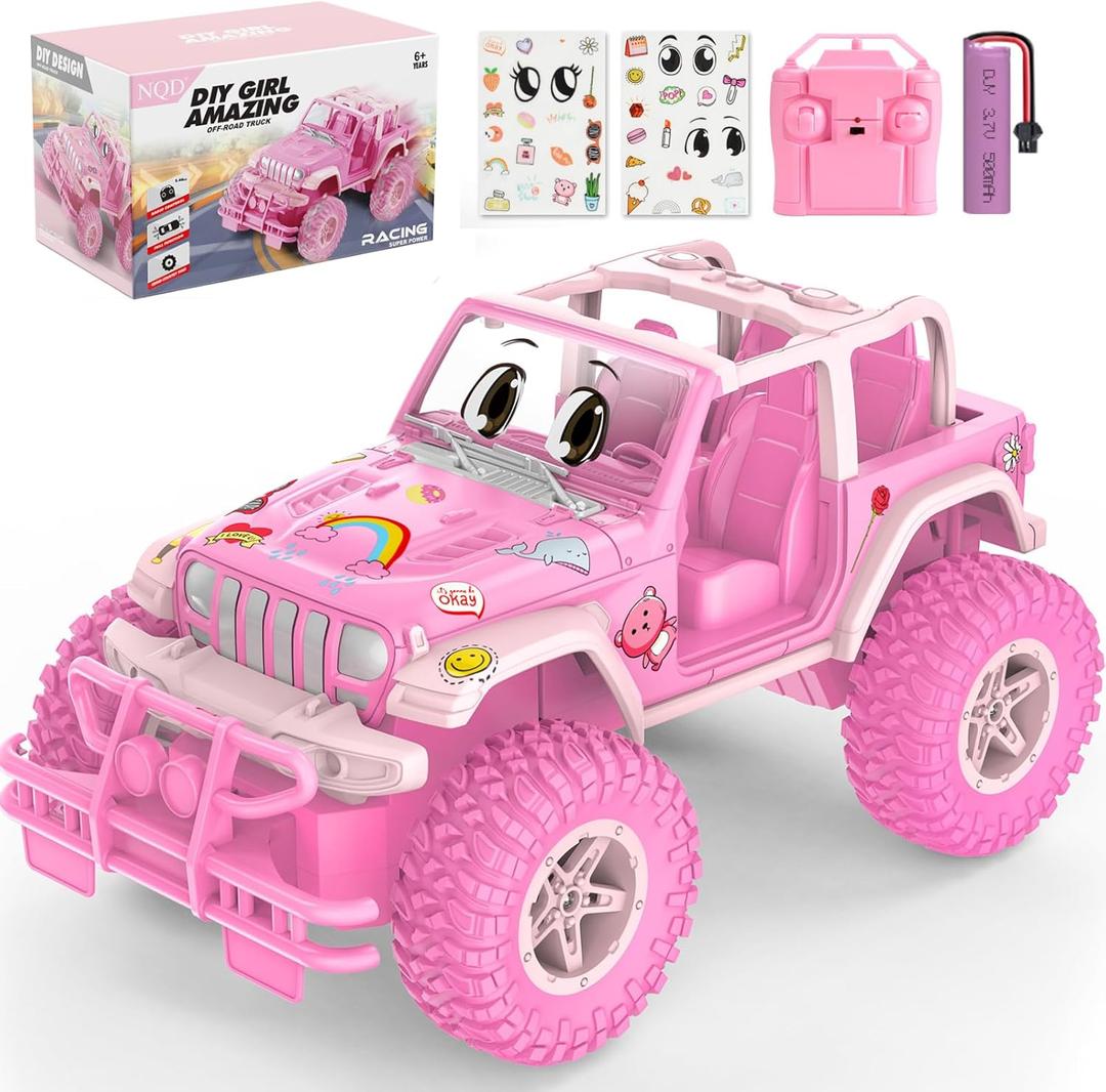 NQD Remote Control Car, Rechargeable RC Racing Cars with Stickers 1:16 Scale, 80 Min Play, 2.4Ghz Off Road Trucks All Terrain Toys Gifts for 3-Year-Old Girls